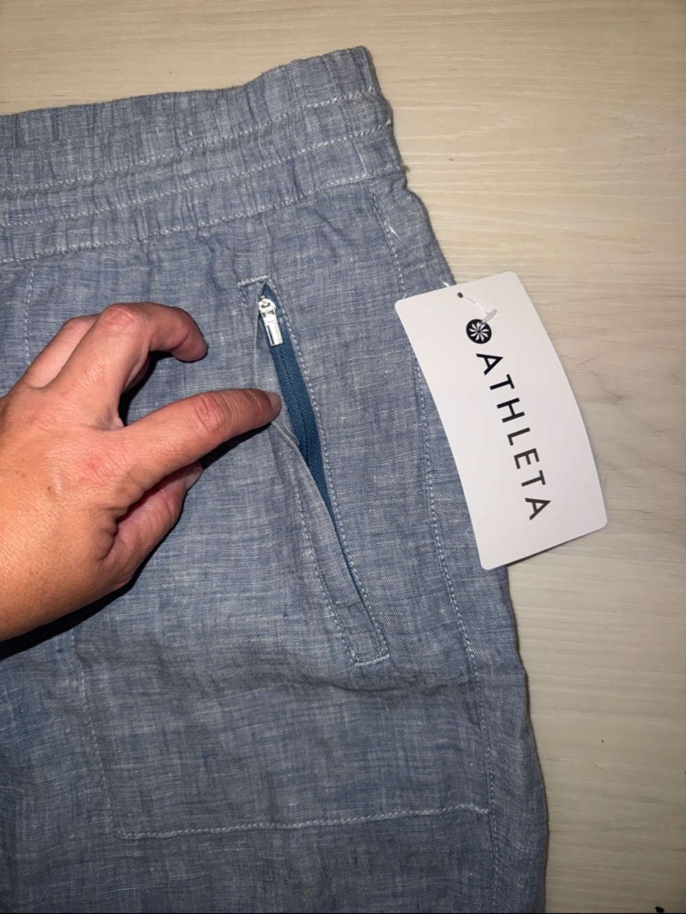 Athleta Retreat Linen Jogger Pant Size 12 NEW Blue 100% Linen - Picture 6 of 12